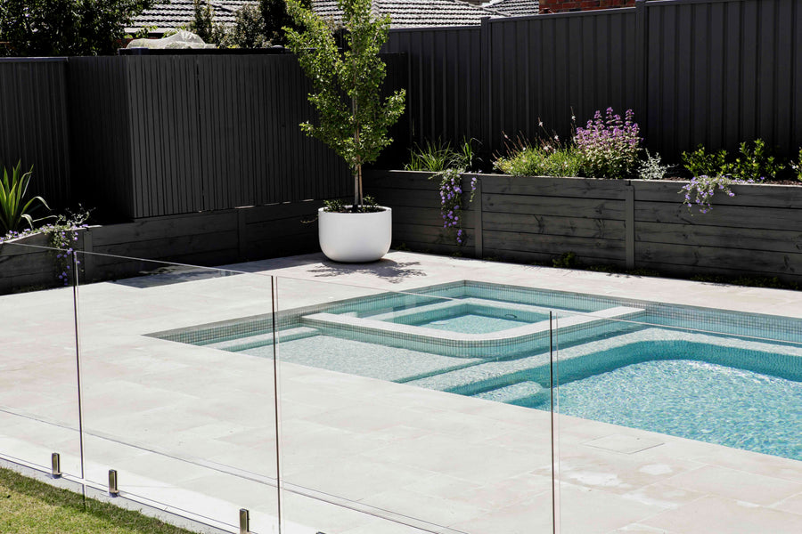 Concrete pool heated year-round by a CHR pool heat pump in Melbourne, Victoria