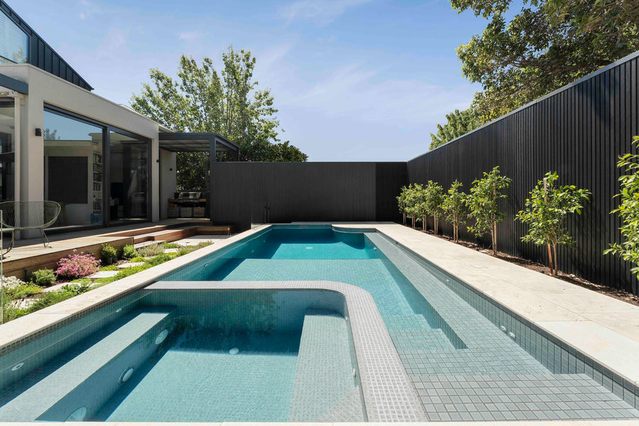 Concrete pool heated year-round by a CHR pool heat pump in Melbourne, Victoria