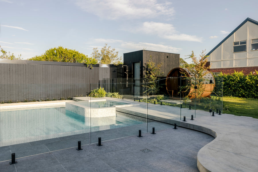 Modern landscaped pool heated by a CHR heat pump in Altona, Melbourne